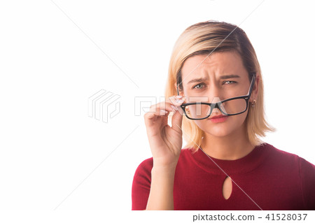 Woman wearing glasses with bad eyesight vision Woman wearing glasses with bad eyesight vision 41528037