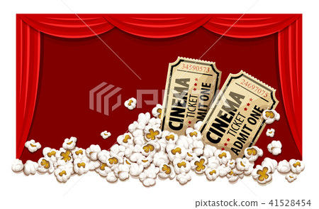 Movie theater hall and tickets in popcorn. 41528454