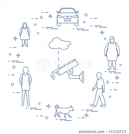 Security camera, dog, women, girl, man, car Security camera, dog, women, girl, man, car 41528723