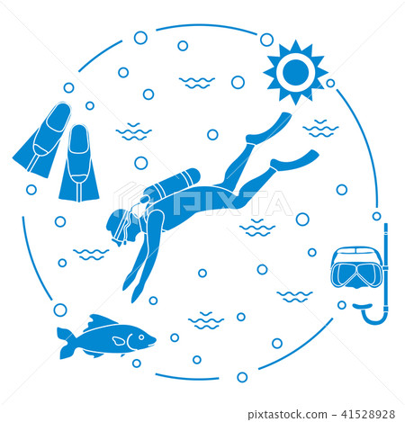 Mask, snorkel, flippers, sun, fish, scuba diver 41528928