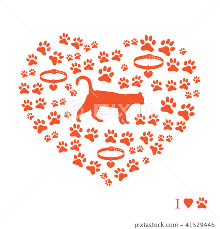 Silhouette walking cat inside the heart from 41529446