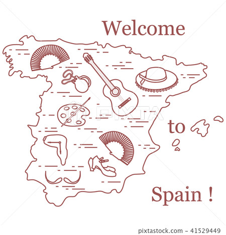 various symbols of Spain arranged in a circle 41529449
