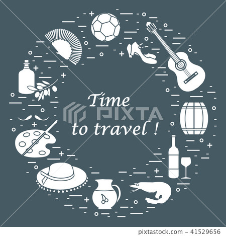 various symbols of Spain arranged in a circle 41529656