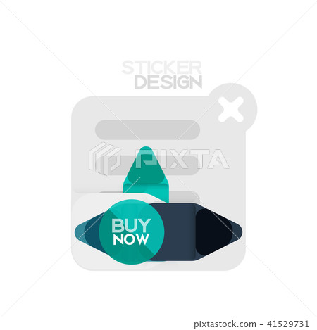 Flat design triangle arrow shape geometric sticker icon, paper style design with buy now sample text Flat design triangle arrow shape geometric sticker icon, paper style design with buy now sample text 41529731