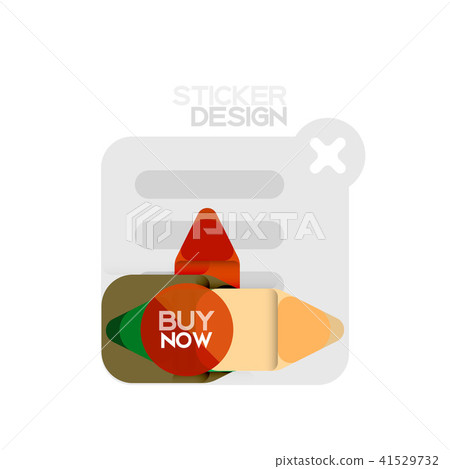 Flat design triangle arrow shape geometric sticker icon, paper style design with buy now sample text Flat design triangle arrow shape geometric sticker icon, paper style design with buy now sample text 41529732