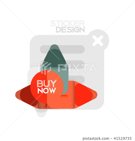 Flat design triangle arrow shape geometric sticker icon, paper style design with buy now sample text Flat design triangle arrow shape geometric sticker icon, paper style design with buy now sample text 41529735
