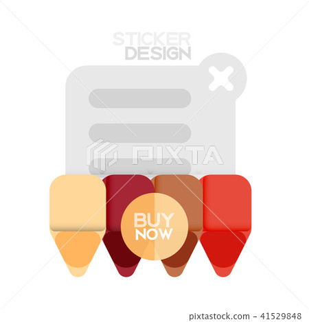 Flat design triangle arrow shape geometric sticker icon, paper style design with buy now sample text Flat design triangle arrow shape geometric sticker icon, paper style design with buy now sample text 41529848
