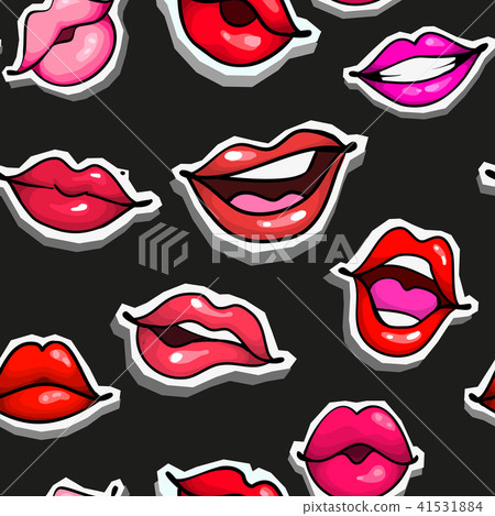 Female sexy lips seamless pattern fashion print. Mouth with spot, kiss, biting, smile, tongue, teeth Female sexy lips seamless pattern fashion print. Mouth with spot, kiss, biting, smile, tongue, teeth 41531884