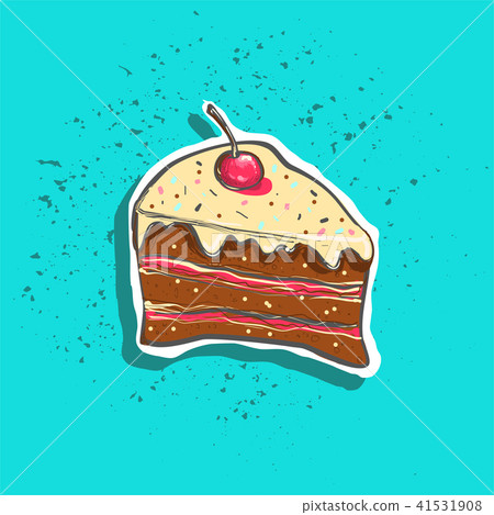 Cute hand drawn tasty cake peace with cherry on top sticker fashion patch badge 41531908