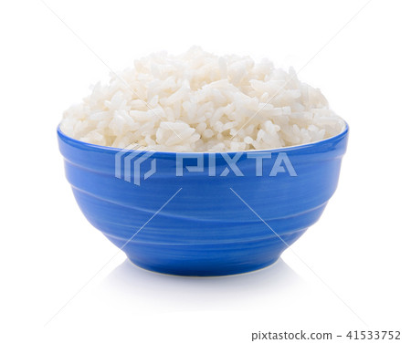 rice in blue bowl on white background 41533752