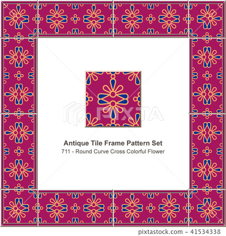 Antique tile frame retro seamless pattern set Antique tile frame retro seamless pattern set 41534338