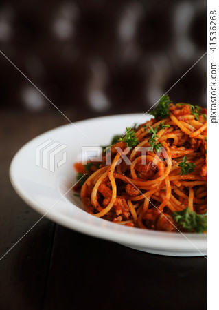 Spaghetti bolognese on wood background , italian food Spaghetti bolognese on wood background , italian food 41536268