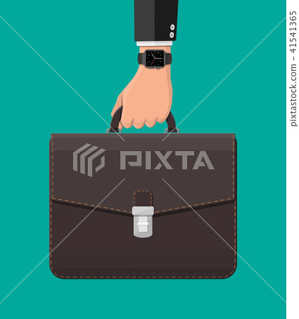 Businessman with smart watch and suitcase in hand - Stock Illustration ...