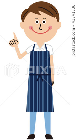 A man wearing a pop apron pointing in front A man wearing a pop apron pointing in front 41541536