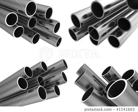 Set of metallic pipes. Isolated on white background. Stock 3d illustration. Set of metallic pipes. Isolated on white background. Stock 3d illustration. 41541603