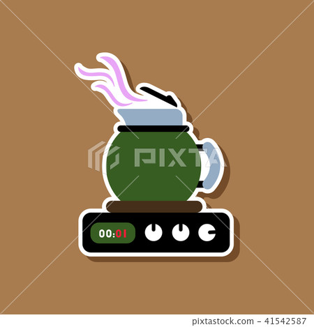 圖庫插圖: paper sticker on background coffee kettle stove