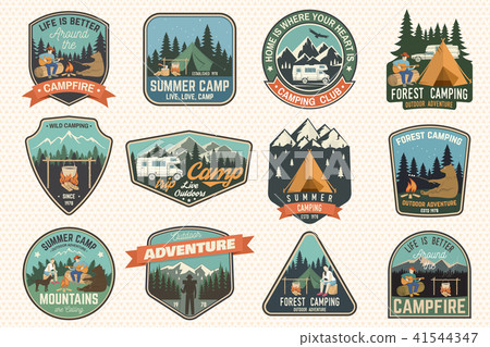 Set of Summer camp badges. Vector. Concept for shirt or logo, print, stamp, patch or tee. Set of Summer camp badges. Vector. Concept for shirt or logo, print, stamp, patch or tee. 41544347