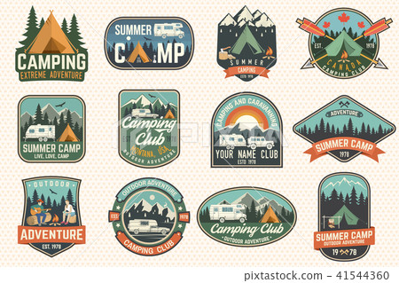 Set of Summer camp badges. Vector. Concept for shirt or logo, print, stamp, patch or tee.