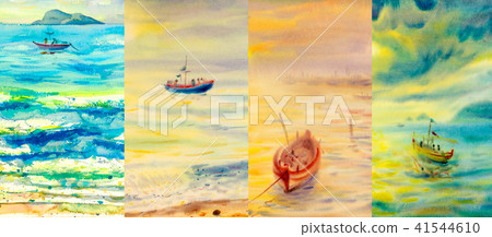 Watercolor painting seascapes at different time. 41544610