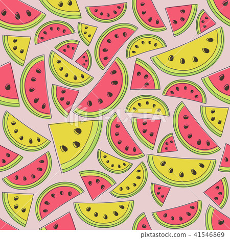 Pattern with hand drawn watermelons Vector. - Stock Illustration ...