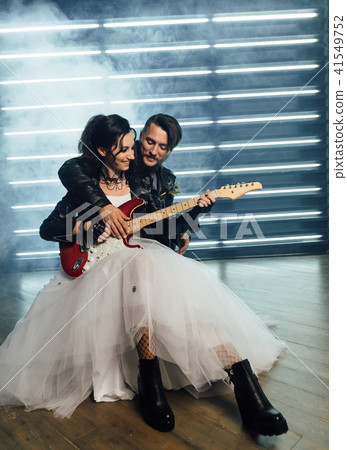 Wedding In The Style Of Rock Rocker Or Biker Stock Photo