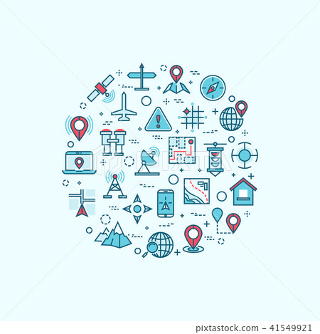 Cartography, topography, maps location, navigation vector concept with line icons Cartography, topography, maps location, navigation vector concept with line icons 41549921