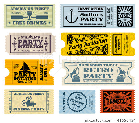 Retro party, cinema, invitation vector tickets set Retro party, cinema, invitation vector tickets set 41550454