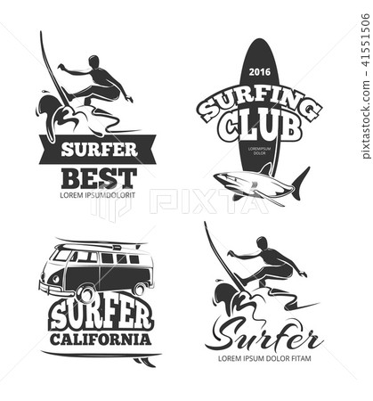 Vintage black surf graphics, emblems and labels. Vector set 41551506