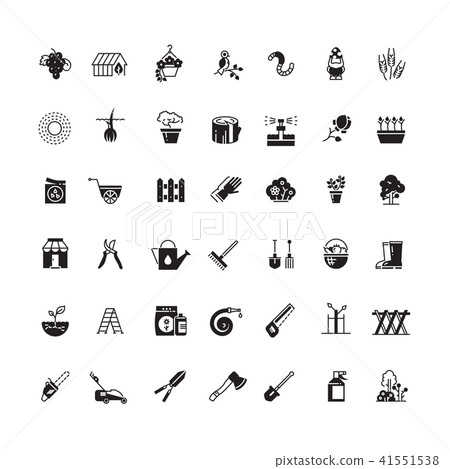Gardening tools and flowers vector icons Gardening tools and flowers vector icons 41551538