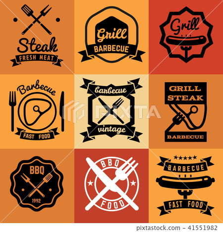 Barbecue party vintage vector emblems, labels, logos for BBQ steak posters Barbecue party vintage vector emblems, labels, logos for BBQ steak posters 41551982