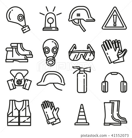 Safety work protection elements vector line thin icons set Safety work protection elements vector line thin icons set 41552073