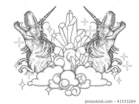 Graphic tyrannosaurus with unicorn horn and mane. Graphic tyrannosaurus with unicorn horn and mane. 41553264