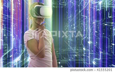 Girl using a virtual reality headset 41555201