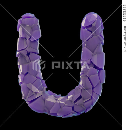 Capital letter U made of broken plastic purple color isolated on black background 41555835