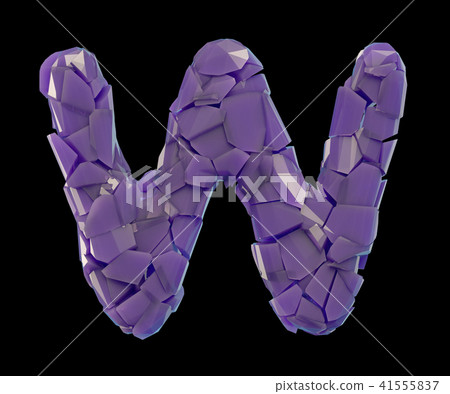 Capital letter W made of broken plastic purple color isolated on black background 41555837