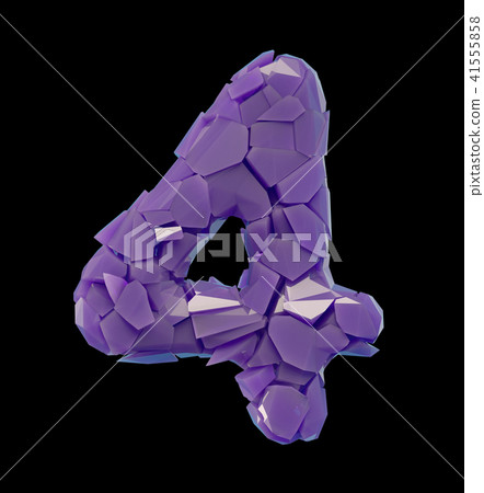number four 4 made of broken plastic purple color isolated black background 41555858