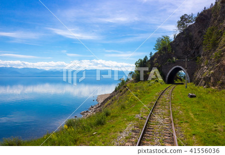 Landscape with Circum-Baikal railway on Baikal 41556036