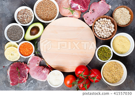 Organic Healthy food Clean eating selection Including Certain Protein Prevents Cancer on a dark Organic Healthy food Clean eating selection Including Certain Protein Prevents Cancer on a dark 41557030