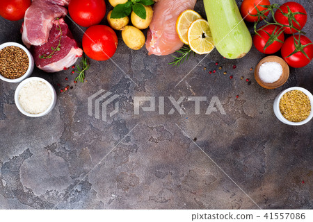 Frame of Healthy food Clean eating selection Including Certain Protein Prevents Cancer on a dark Frame of Healthy food Clean eating selection Including Certain Protein Prevents Cancer on a dark 41557086