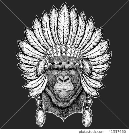 Gorilla, monkey, ape Frightful animal Traditional ethnic indian boho headdress Tribal shaman hat 41557660