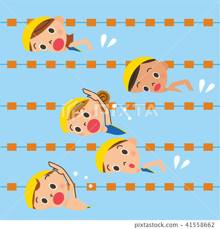 孩子們在游泳池裡游泳 孩子們在游泳池裡游泳 41558662