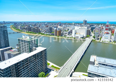 Niigata City Bandai Bridge and cityscape Niigata City Bandai Bridge and cityscape 41559342