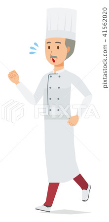 一位穿著廚師衣服的老廚正在跑步 一位穿著廚師衣服的老廚正在跑步 41562020