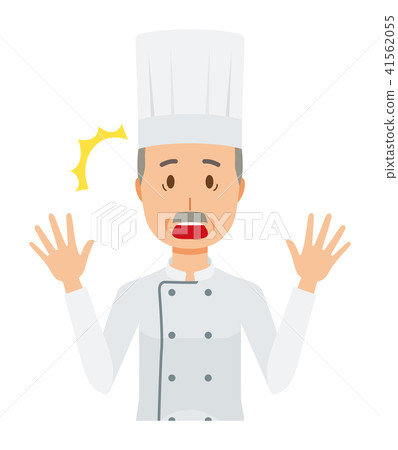 一位身穿廚師大衣的老廚師感到驚訝 一位身穿廚師大衣的老廚師感到驚訝 41562055