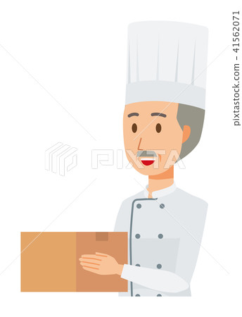 一位穿著廚師外套的老廚師有一個盒子 一位穿著廚師外套的老廚師有一個盒子 41562071