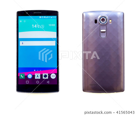 Front and back view of modern smartphone isolated Front and back view of modern smartphone isolated 41565043