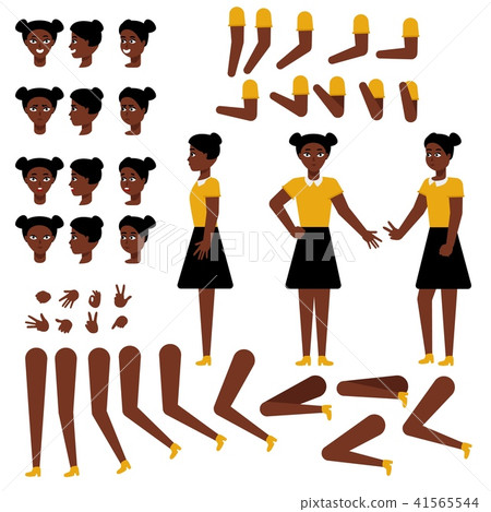 Teen african girl creation set - various body parts, face emotions and hand gestures kit. 41565544