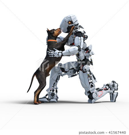 AI robot image playing with dogs perming3DCG Illustration material AI robot image playing with dogs perming3DCG Illustration material 41567440