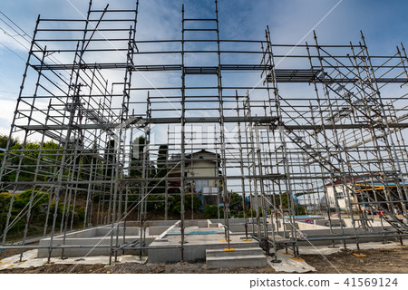 Housing foundation construction site and scaffolding Housing foundation construction site and scaffolding 41569124