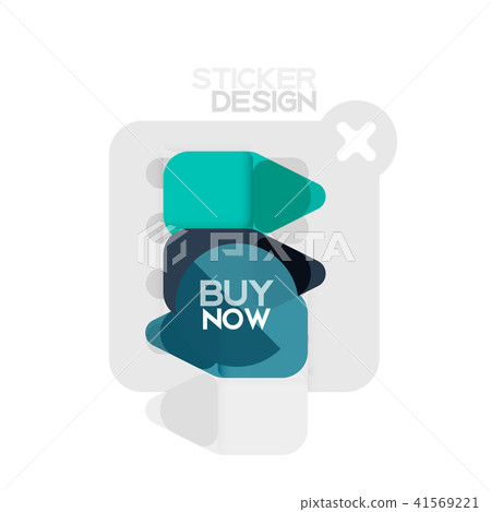 Flat design triangle arrow shape geometric sticker icon, paper style design with buy now sample text Flat design triangle arrow shape geometric sticker icon, paper style design with buy now sample text 41569221